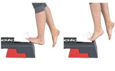 Calf raises on a step, with towel under toes
