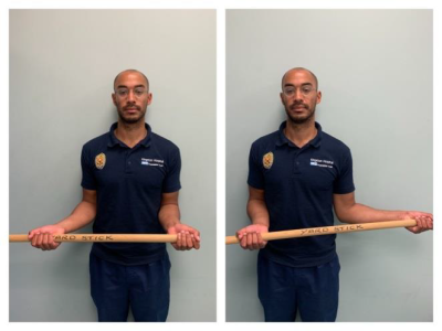using a stick to rotate arm outwards
